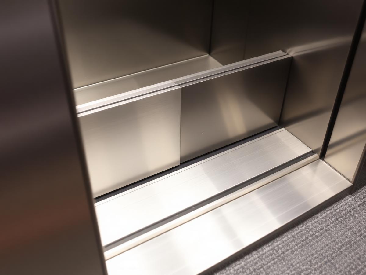 RVS cabinedeuren met drempel, gezien vanuit de liftcabine