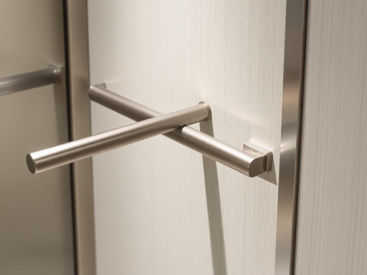 Slanke RVS handlijst op een licht cabinewandpaneel
